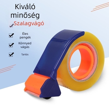 Műanyag ragasztószalag adagoló átlátszó tartóval, kézi záró és vágó, nagy méret