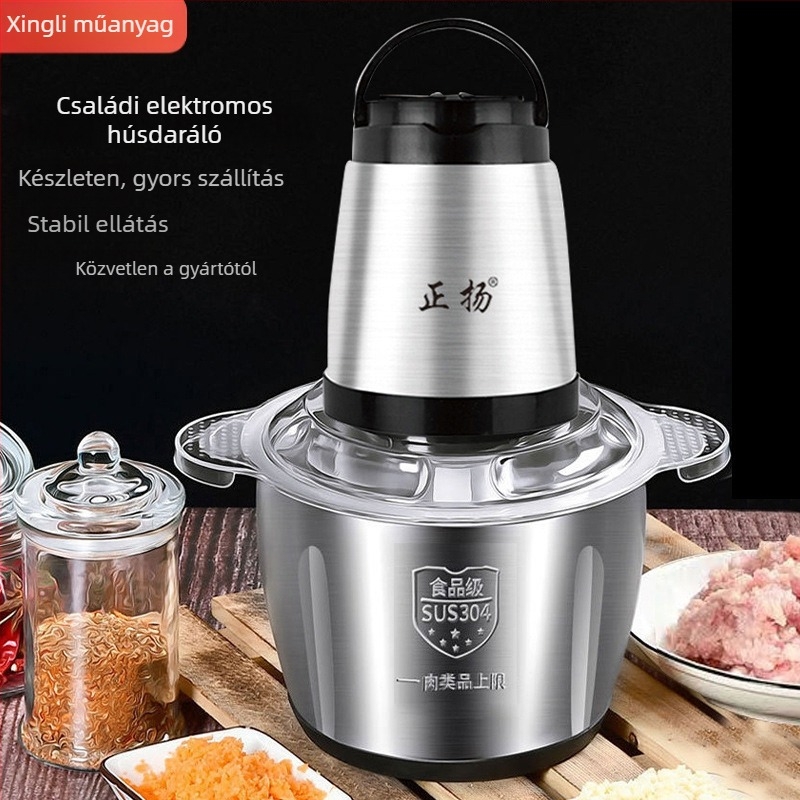 Háztartási elektromos húsdaráló, 5 L kapacitás, 5 sebességfokozat, 40 000 RPM, rozsdamentes tál és test, többfunkciós élelmiszer-feldolgozó