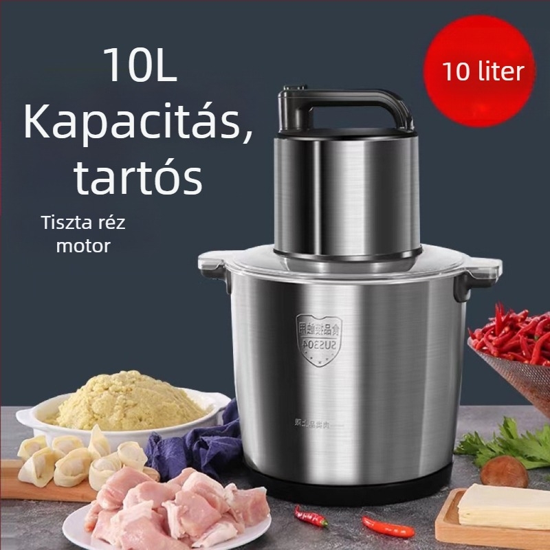 Háztartási elektromos húsdaráló, 5 L kapacitás, 5 sebességfokozat, 40 000 RPM, rozsdamentes tál és test, többfunkciós élelmiszer-feldolgozó