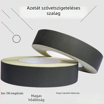 Fekete acetát szövetszalag kábelekhez – rost alapú, akril ragasztó, magas viszkozitás, ragasztó maradvány nélkül, húzás elleni