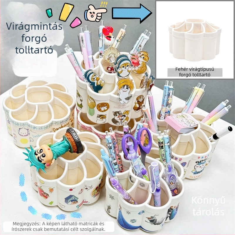 Virág alakú forgó tolltartó – (műanyagból, kör alakú, logó nélküli, testreszabás nélküli)
