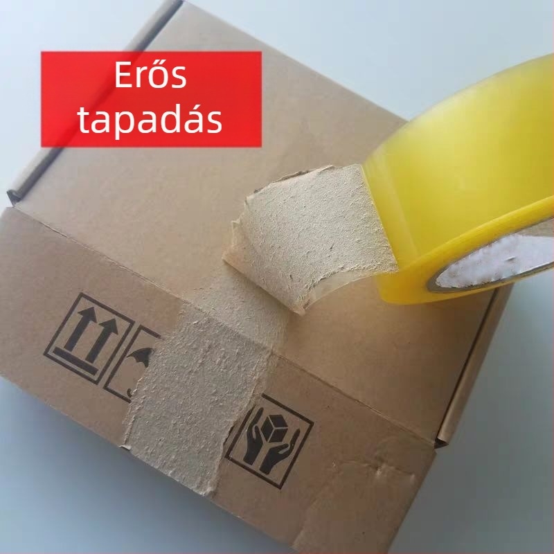 Záró szalag, BOPP, víz-alapú nyomásérzékeny ragasztó, 52 µm vastagság, gyári záráshoz és logisztikai csomagoláshoz