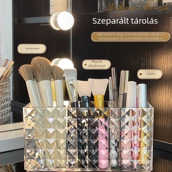 Átlátszó sminkecset tartó, modell GR-15445512, műanyag, kapacitás 1, funkció: rendezés, stílus: könnyű luxus
