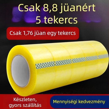 Csomagoló szalag, átlátszó, filmvastagság 1,4 μm, hordozó: BOPP, ragasztórendszer: záró tömítés, hőmérséklet-tartomány 60–80°C
