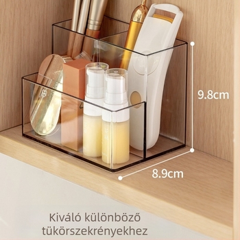 Kozmetikai tároló doboz – rúzs rendező, átlátszó műanyag tálca osztott rekeszekkel, univerzális modell, Yueduo