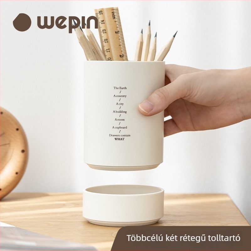 Weixin culture SD-2361 Kör alakú műanyag toll- és ecsettartó íróasztalra, logónyomással