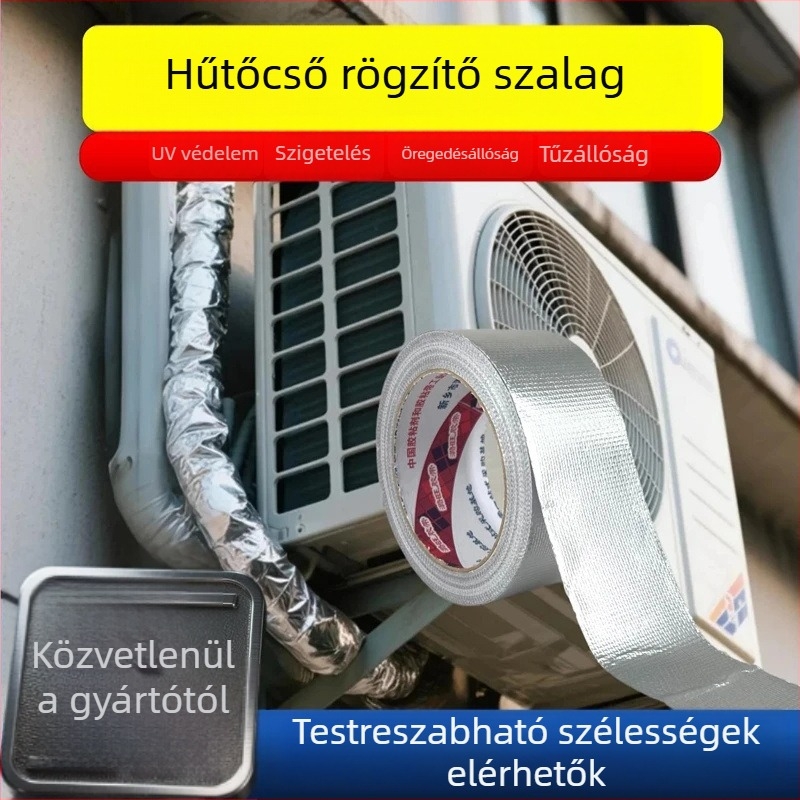Üvegszálas alumíniumfóliás szalag klímaberendezés kültéri egységének csővédelmére, UV-álló, vízálló, hőszigetelés, vastított, öregedésgátló