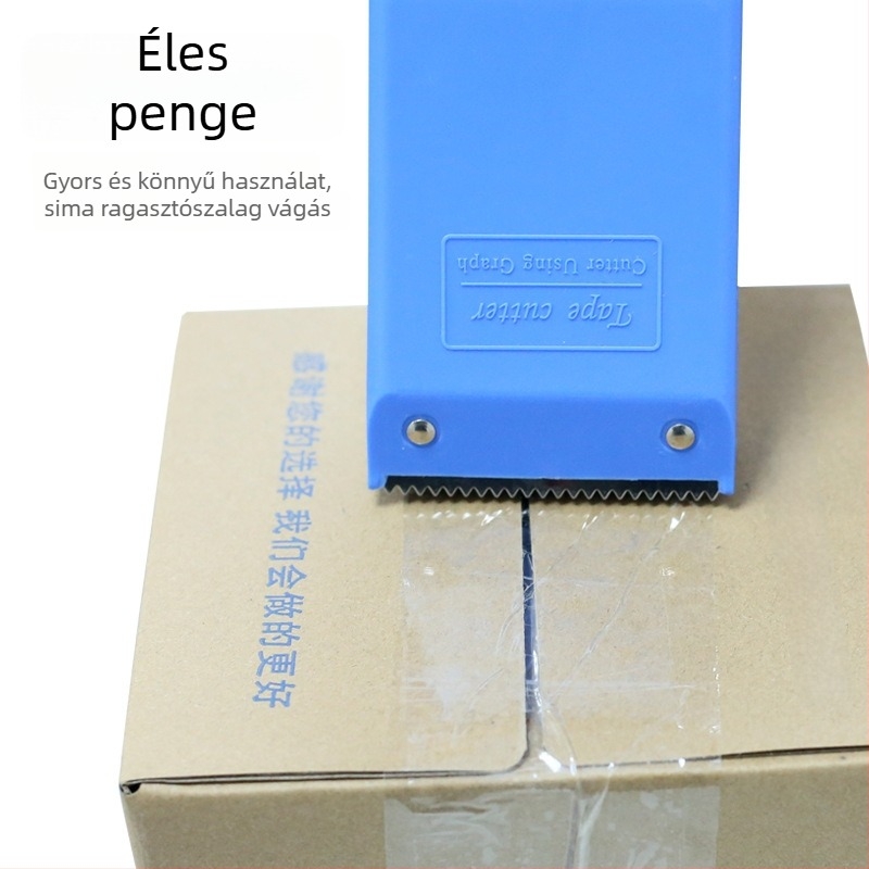Csomagoló szalag adagoló, műanyag testű, kompatibilis 48–60 mm széles szalaggal, súly 120 g, nyomtatott logó