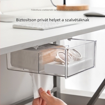 Irodai zsebkendő tartó és szervező, tolltartó az asztal alatt, PP/PET anyag, 1.5L kapacitás