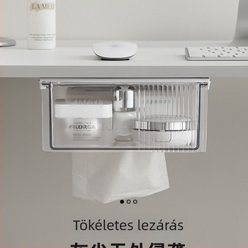 Irodai zsebkendő tartó és szervező, tolltartó az asztal alatt, PP/PET anyag, 1.5L kapacitás