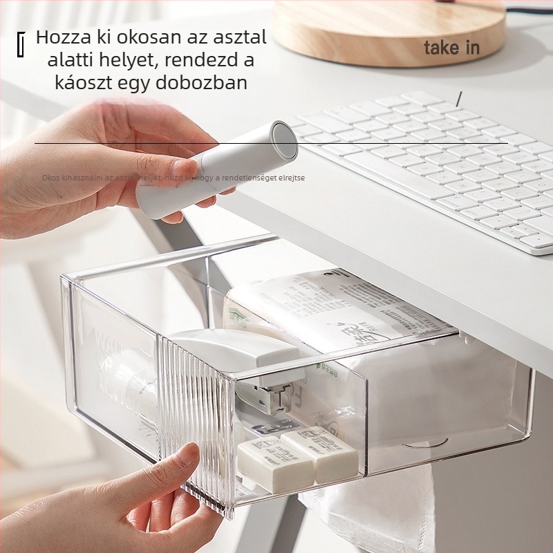 Irodai zsebkendő tartó és szervező, tolltartó az asztal alatt, PP/PET anyag, 1.5L kapacitás