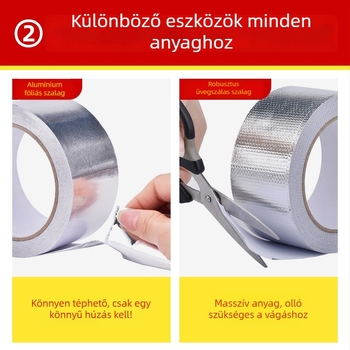 Nagy hőmérsékletű vízcső javításához készült alumíniumfólia szalag, vízbázisú ragasztóval, 10/20 m hosszú, 3/5 cm széles, papírtokkal