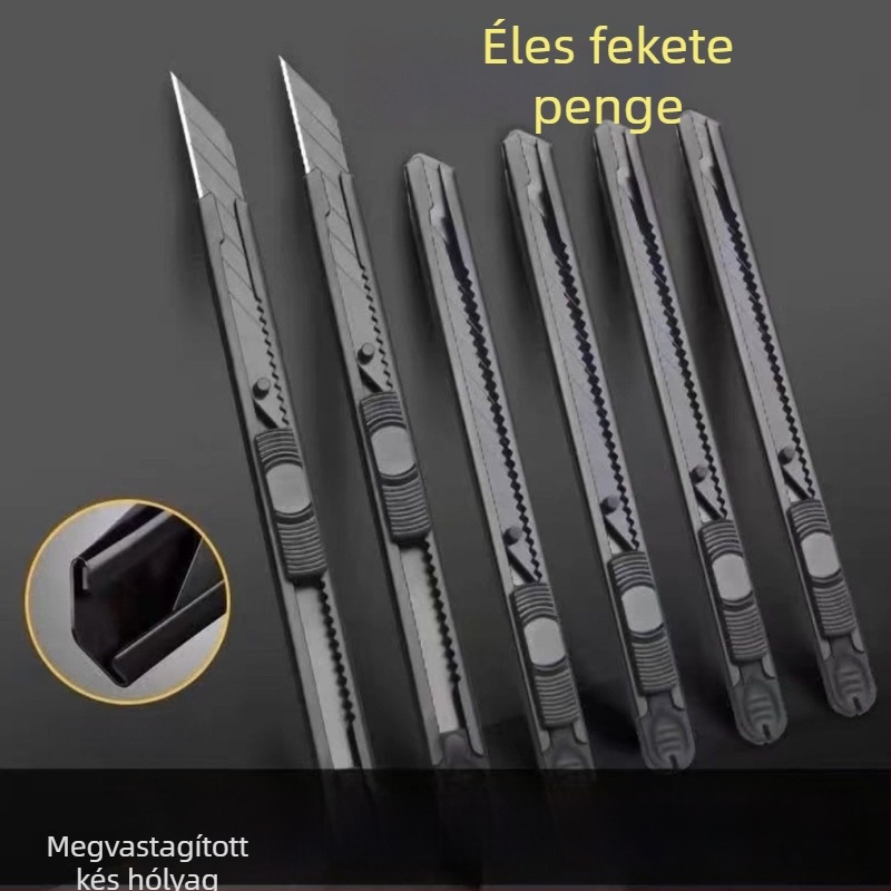 9 mm-es mini vágókés, vastagított fém kivitel, csomagok felbontására és művészeti tanulmányokra