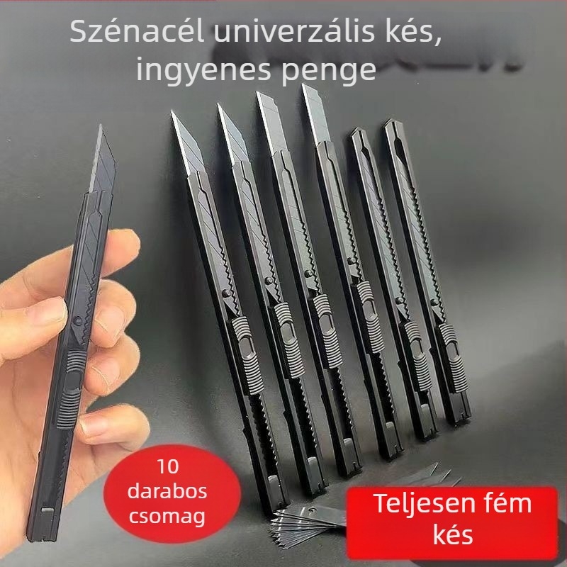 9 mm-es mini vágókés, vastagított fém kivitel, csomagok felbontására és művészeti tanulmányokra