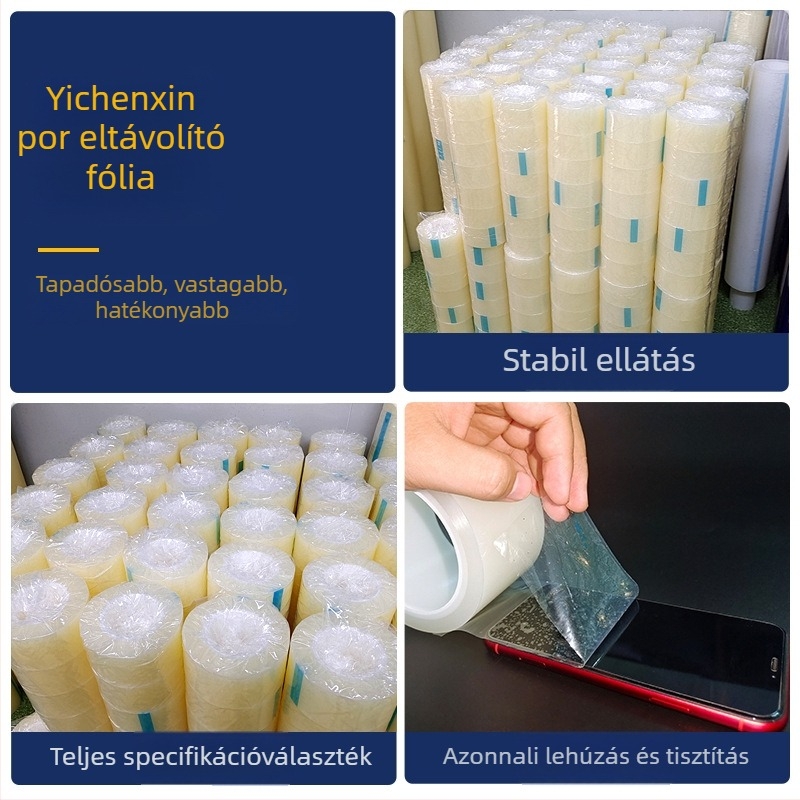 PE poreltávolító film mobiltelefon kijelzőkhöz, 200 m hosszú tekercs, ragasztó porfelületi szalag, 0,05 mm vastagság, 80% fényáteresztés