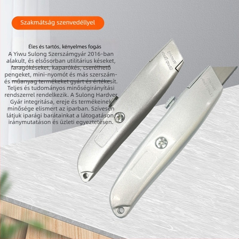 Alumíniumötvözetből készült masszív univerzális kés trapéz alakú pengével, modell 020, penge 0.6×19×60 mm