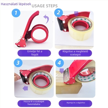 Ragasztószalag-vágó és adagoló készülék – vasból készült test, 170 g, ragasztószalag szélesség 40–65 mm, termékkód 01, egyedi logó nyomtatás elérhető