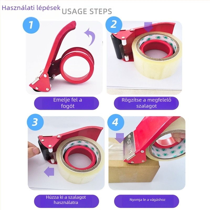 Ragasztószalag-vágó és adagoló készülék – vasból készült test, 170 g, ragasztószalag szélesség 40–65 mm, termékkód 01, egyedi logó nyomtatás elérhető