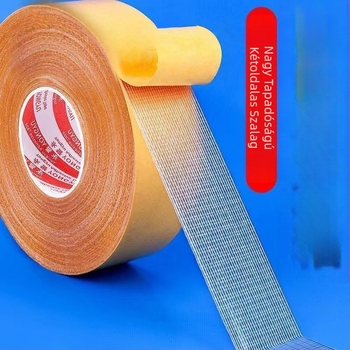 Textil alapú kétoldalú ragasztószalag, átlátszó, magas viszkozitású, nem hagy nyomot, hálós szerkezetű, szőnyegekhez és alátétekhez