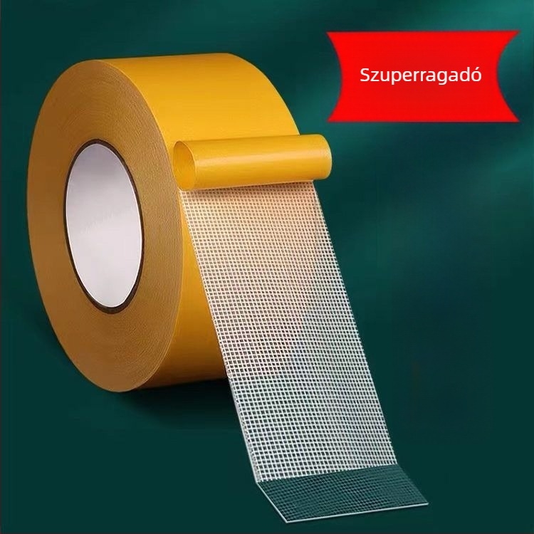 Textil alapú kétoldalú ragasztószalag, átlátszó, magas viszkozitású, nem hagy nyomot, hálós szerkezetű, szőnyegekhez és alátétekhez