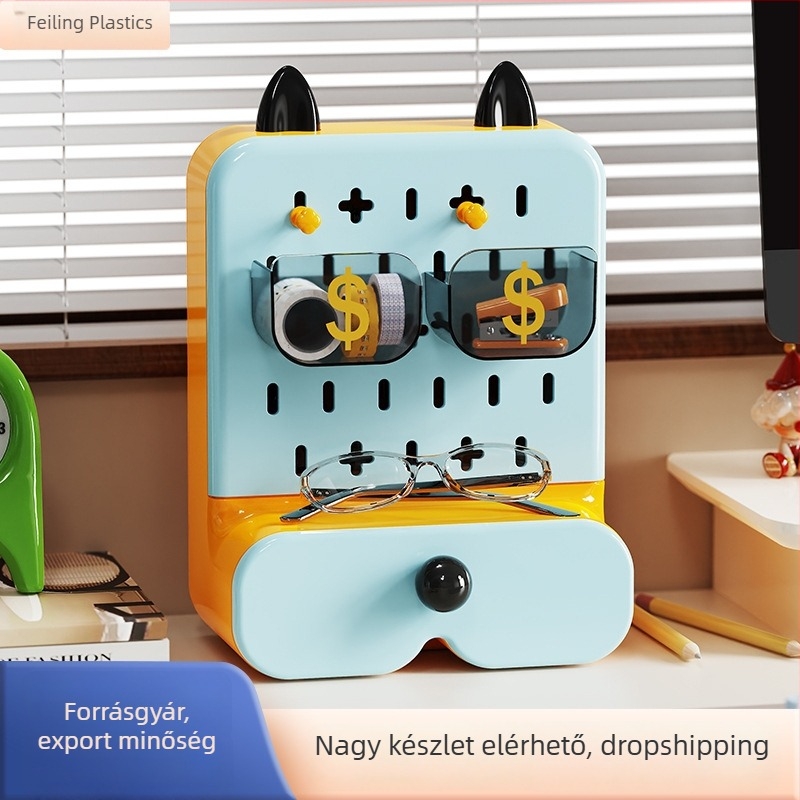 Asztali tároló rekeszekkel; tolltartó és smink- és rúzs rendező; anyag: HIPS+PET műanyag; modell 3004; 3 L kapacitás
