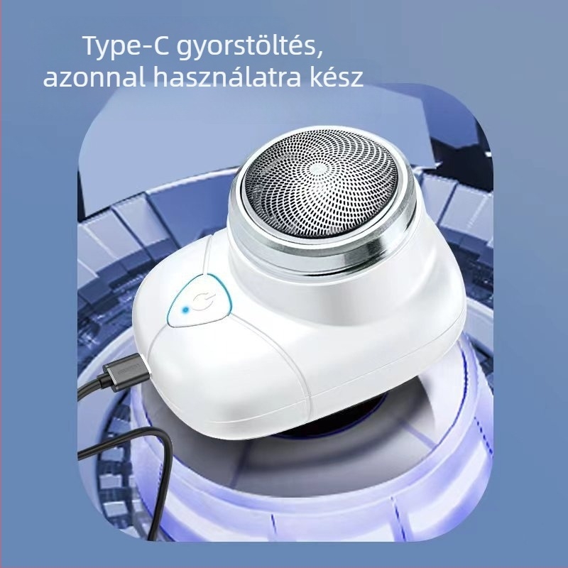 Hatpengés forgófejű elektromos borotva, USB-töltés, szénkefe nélküli motor, beépített 500–800 mAh akkumulátor, körülbelül 60 perc üzemidő