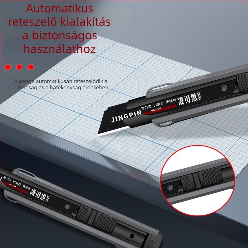 Súlyos, nagy méretű univerzális kés tapéta és papír vágásához, fekete pengével, éles és tartós