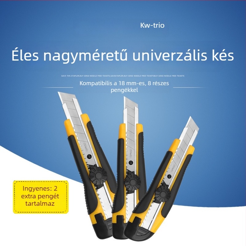 KW-TRIO precíziós kés: kicsi és nagy méretű, fóliavágó, tapétavágó, csomagolásnyitó penge