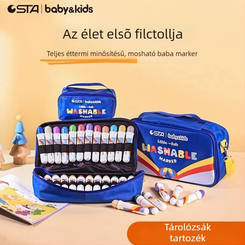 STA gyerekeknek készült akvarell marker ecsettel, mosható, gyorsan száradó, modell 8930