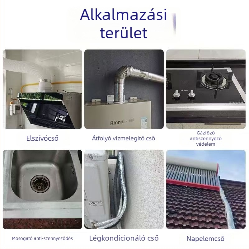 Csőszigetelő alumíniumfóliás szalag melegolvasztó ragasztóval, 0,12 mm vastagság, 0–70 °C hőmérséklet-tartomány, csővezetékekhez
