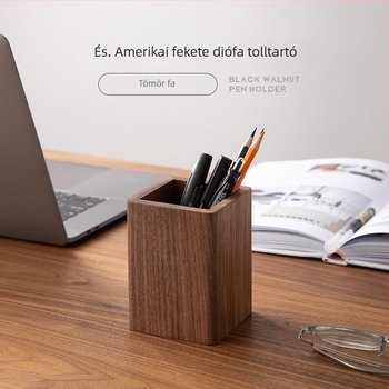 Black Walnut tömörfa tolltartó – asztali rendező, téglalap alakú, kapacitás 2 liter, testreszabható logó, Wood Time modell 02