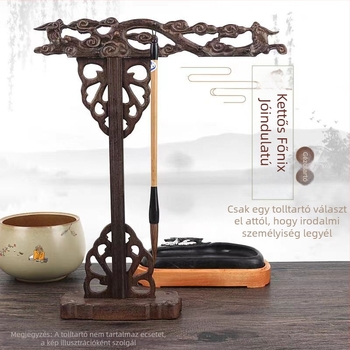 Ecsettartó és tollakasztó – Anyag: Chicken Wing Wood, Modell: Longevity Dragon Double Phoenix Disc, Kaligráfiához