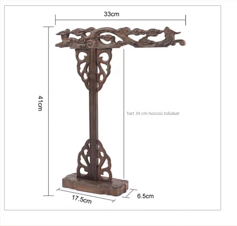 Ecsettartó és tollakasztó – Anyag: Chicken Wing Wood, Modell: Longevity Dragon Double Phoenix Disc, Kaligráfiához