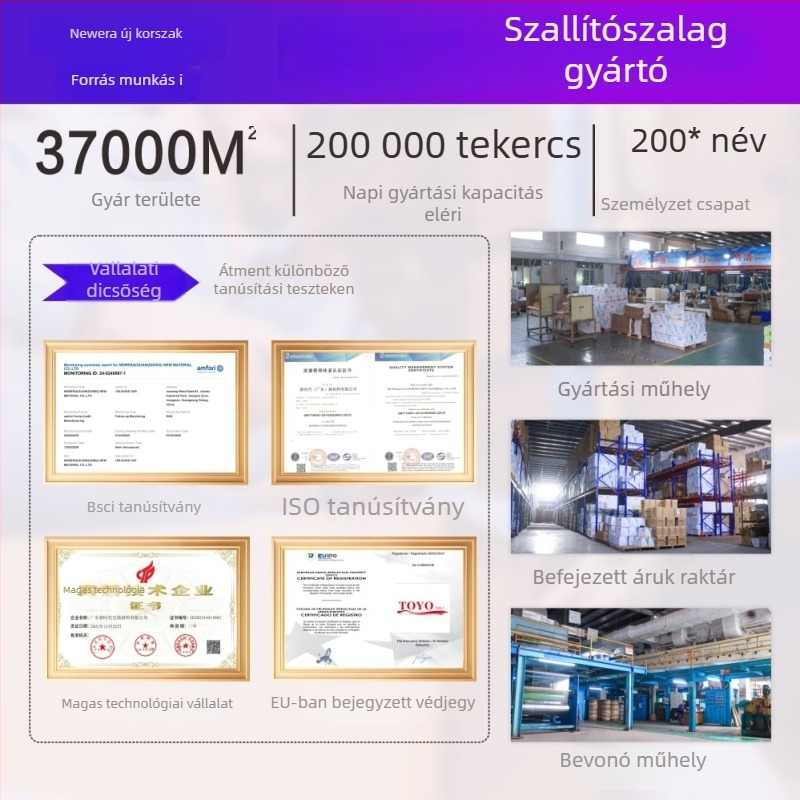 Sérülékeny figyelmeztető szalag, 50 μm BOPP film, magas viszkozitású, vízbázisú ragasztó, záráshoz és csomagoláshoz