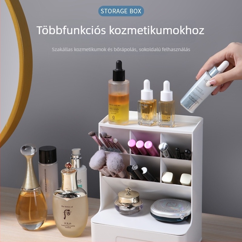 Asztali rendező rekeszekkel, műanyag (HIPS+PS), 1 L kapacitás, irodai kellékekhez