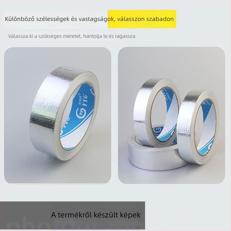 Üvegszálas alumíniumfóliás szalag gumiszintű ragasztóval, magas hőmérséklet-álló, tűzálló, 0,15 mm vastagság