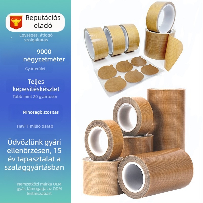 Teflon magas hőmérsékletű szalag antistatikus szigetelő, motorok és transzformátor tekercsei számára, PTFE alap, vastagság 0.13–0.18 mm, hőmérséklet-tartomány -40°C-tól 260°C-ig, PVC ragasztórendszer