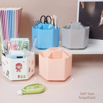 360 fokban forgó tolltartó, több rekesz, kristály anyagú, téglalap alakú asztali rendező, modell 1