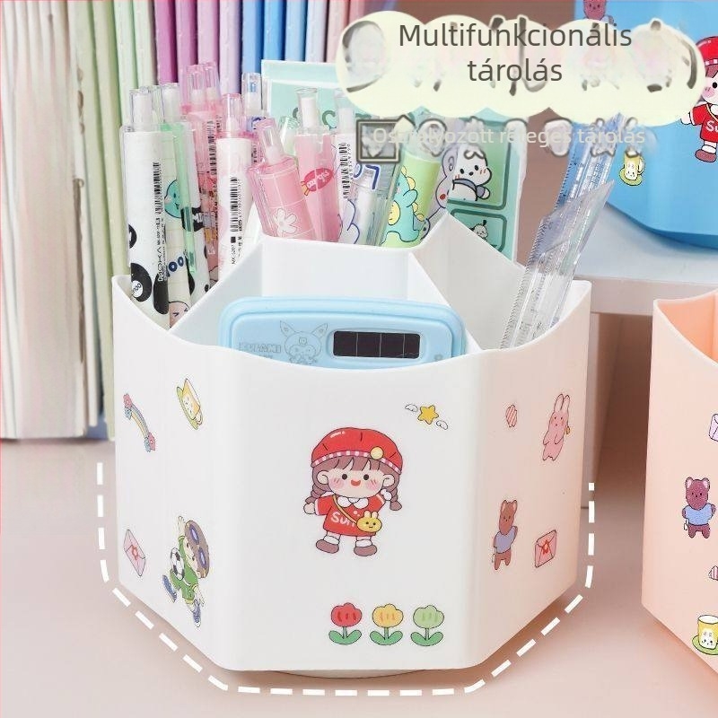 360 fokban forgó tolltartó, több rekesz, kristály anyagú, téglalap alakú asztali rendező, modell 1