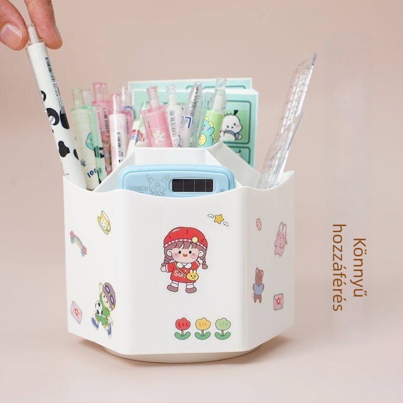 360 fokban forgó tolltartó, több rekesz, kristály anyagú, téglalap alakú asztali rendező, modell 1