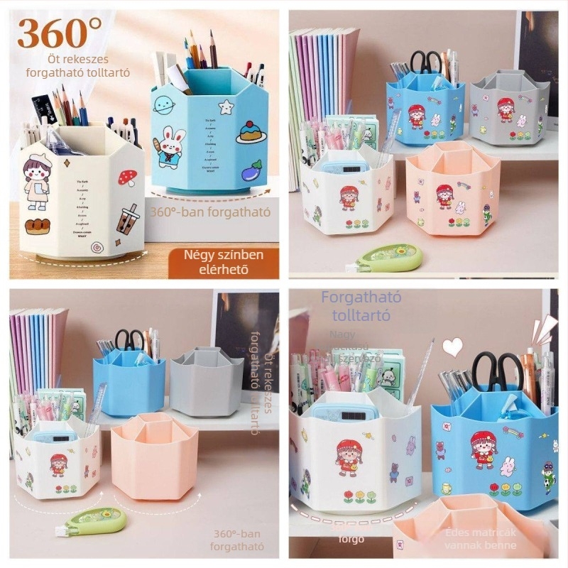 360 fokban forgó tolltartó, több rekesz, kristály anyagú, téglalap alakú asztali rendező, modell 1