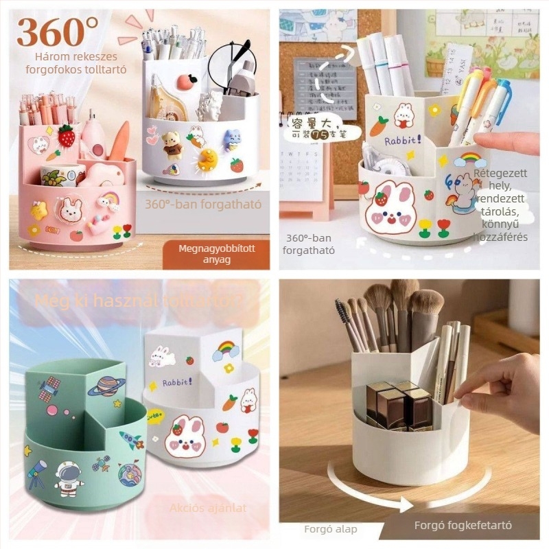 360 fokban forgó tolltartó, több rekesz, kristály anyagú, téglalap alakú asztali rendező, modell 1