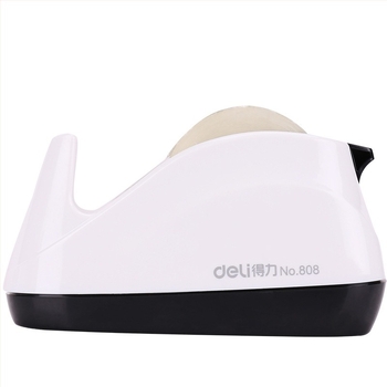 Deli 808 szalag tartó és vágó, hordozható asztali tömítő eszköz (Modell: 808; Anyag: ABS+cement; Szalag szélességig 18 mm-ig alkalmas; Alkalmazás: zárás és csomagolás)