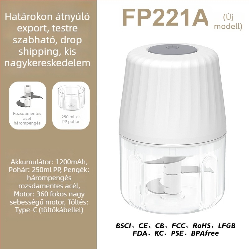 Elektromos fokhagymaaprító és konyhai blender, kapacitás <1 L, újratölthető és hordozható, ≤36V, 10 000 rpm, üvegből készült tartály