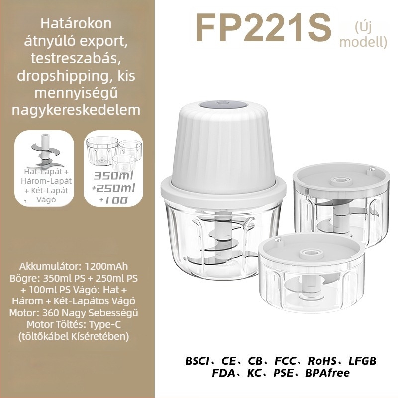 Elektromos fokhagymaaprító és konyhai blender, kapacitás <1 L, újratölthető és hordozható, ≤36V, 10 000 rpm, üvegből készült tartály