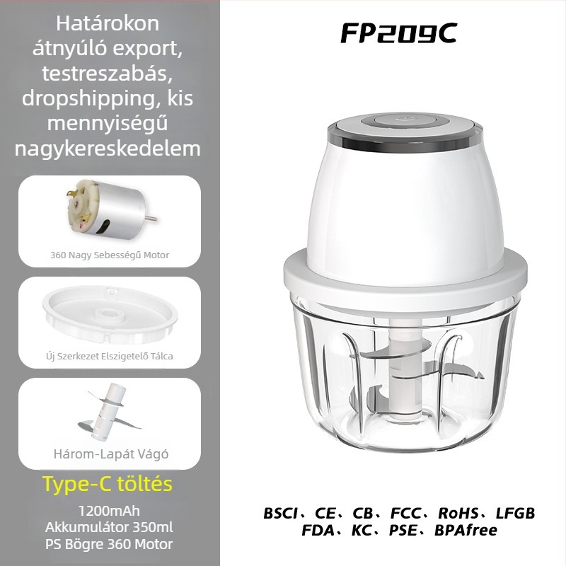 Elektromos fokhagymaaprító és konyhai blender, kapacitás <1 L, újratölthető és hordozható, ≤36V, 10 000 rpm, üvegből készült tartály