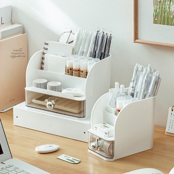 Asztali tároló doboz kihúzható fiókkal és osztókkal, műanyag (PP), 12 L kapacitás