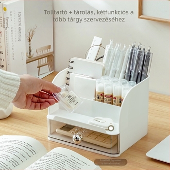 Asztali tároló doboz kihúzható fiókkal és osztókkal, műanyag (PP), 12 L kapacitás