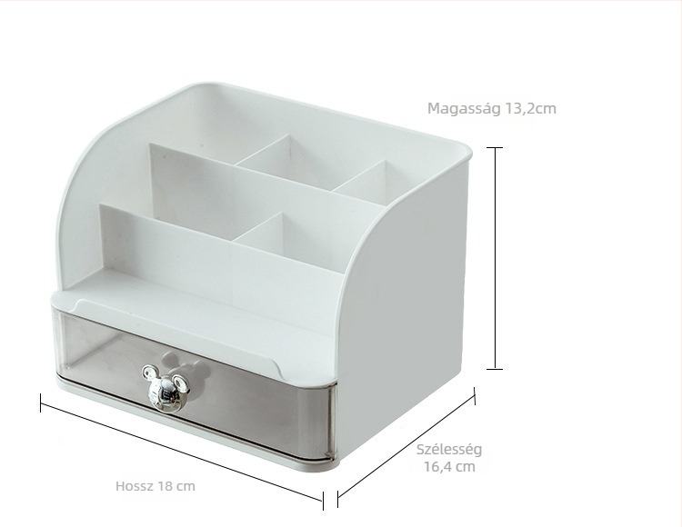 Asztali tároló doboz kihúzható fiókkal és osztókkal, műanyag (PP), 12 L kapacitás