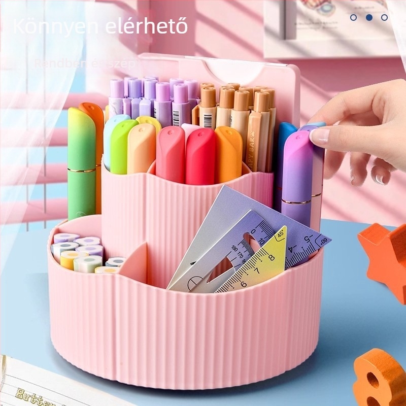 Tiger Crown 360° forgó tolltartó, négyzet alakú műanyag íróasztali rendező, Modell 1